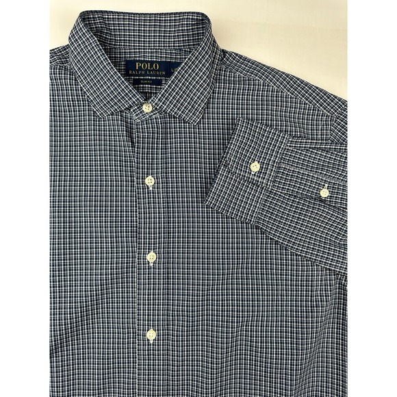 Polo Ralph Lauren Mens Shirt L Slim Fit Dark Blue/Ivory Long Sleeves Button Up - Picture 1 of 11